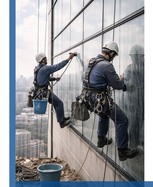 Профессиональная мойка фасадных окон альпинистами в Беслане