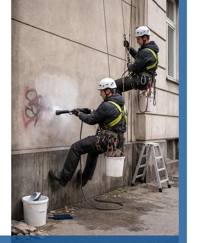 Удаление граффити с фасада в Беслане от 4557 р. | ВЫСОТНИК-Бсл