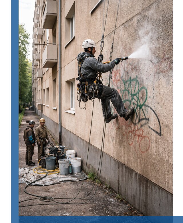 Удаление граффити с фасада в Беслане без следов и повреждений