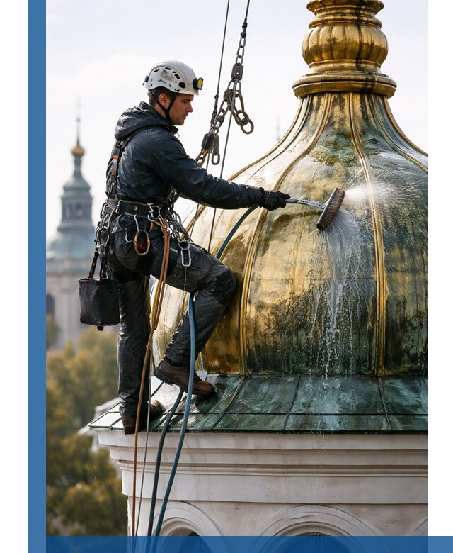 Профессиональная мойка куполов и шпилей высотными альпинистами в Беслане