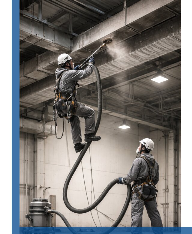 Обеспыливание потолочных конструкций в Беслане промышленным альпинизмом