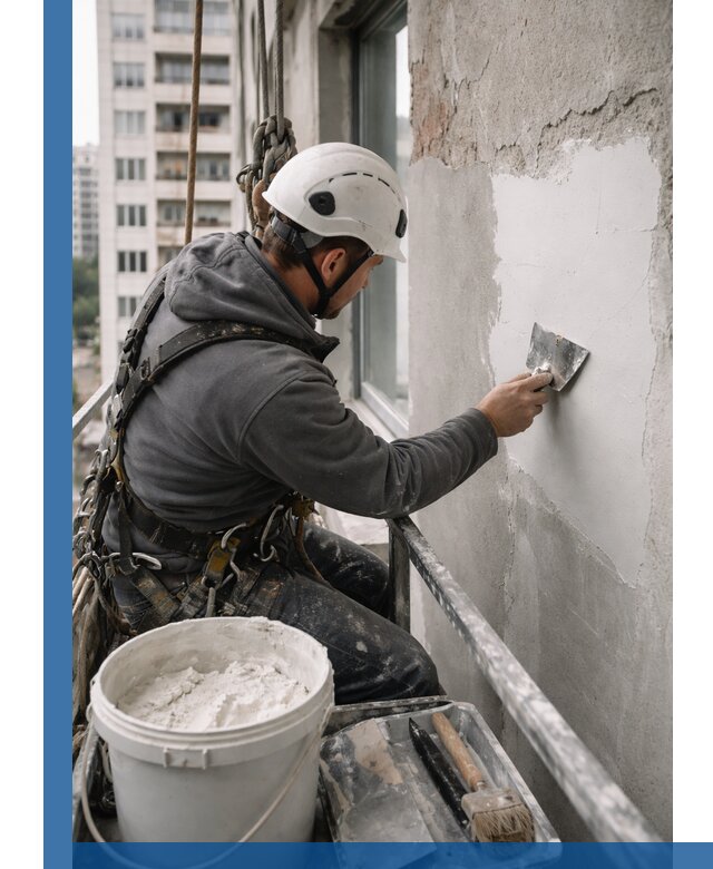 Шпаклевка фасадов на высоте с промальпинистами в Беслане