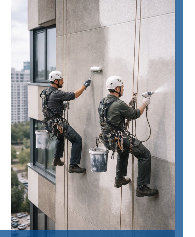 Покраска фасада альпинистами в Беслане от 304 р. | ВЫСОТНИК-Бсл