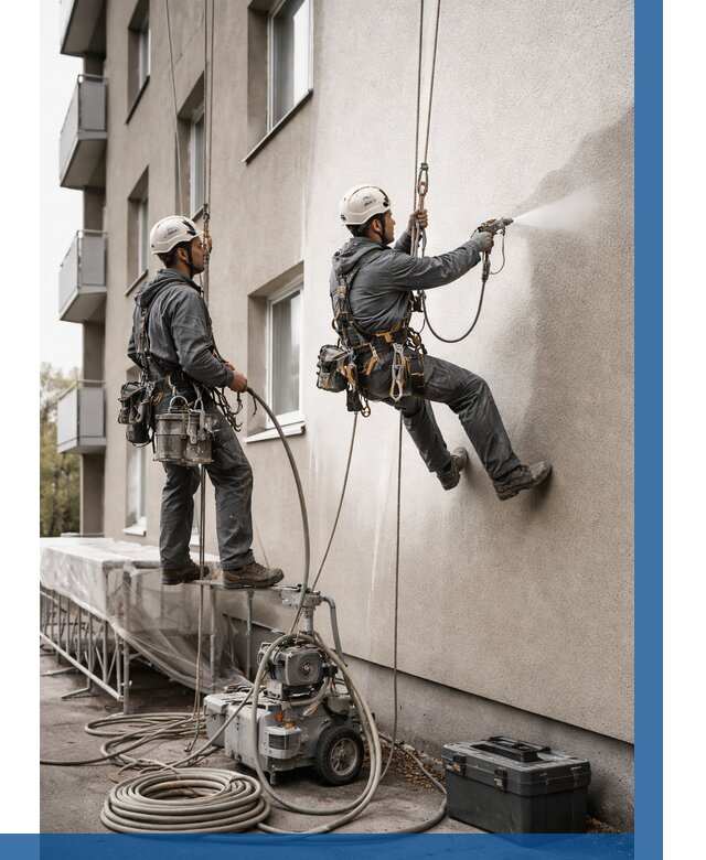 Безвоздушная покраска фасада в Беслане от 223 р/м² | ВЫСОТНИК-Бсл