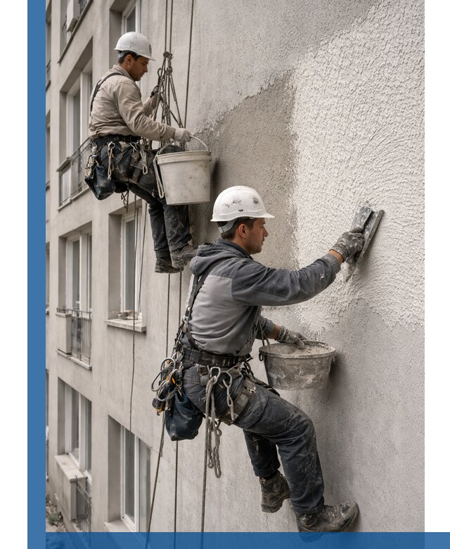 Нанесение декоративной штукатурки короед на фасад в Беслане