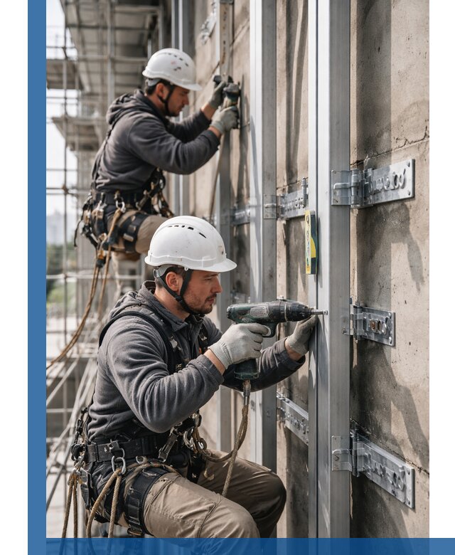 Монтаж и крепление подсистемы вентфасада в Беслане