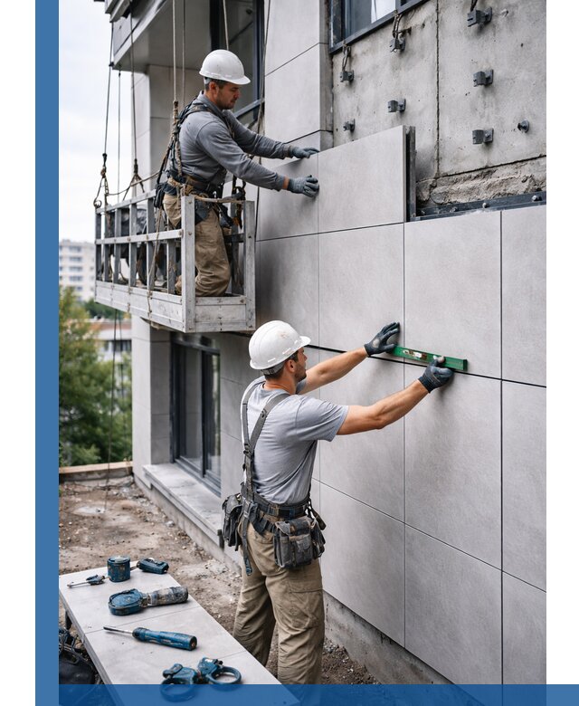 Монтаж керамогранита на фасад в Беслане под ключ с гарантией качества