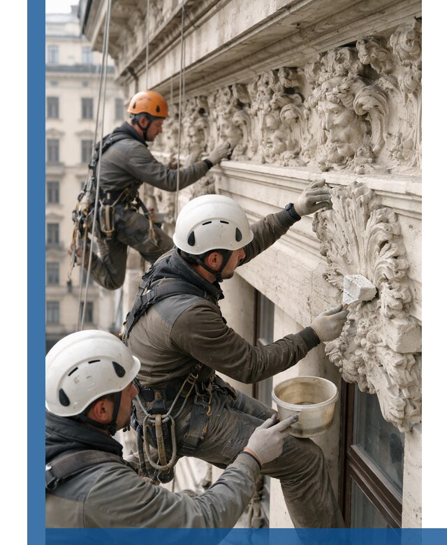 Реставрация фасадной лепнины с высотными работами в Беслане