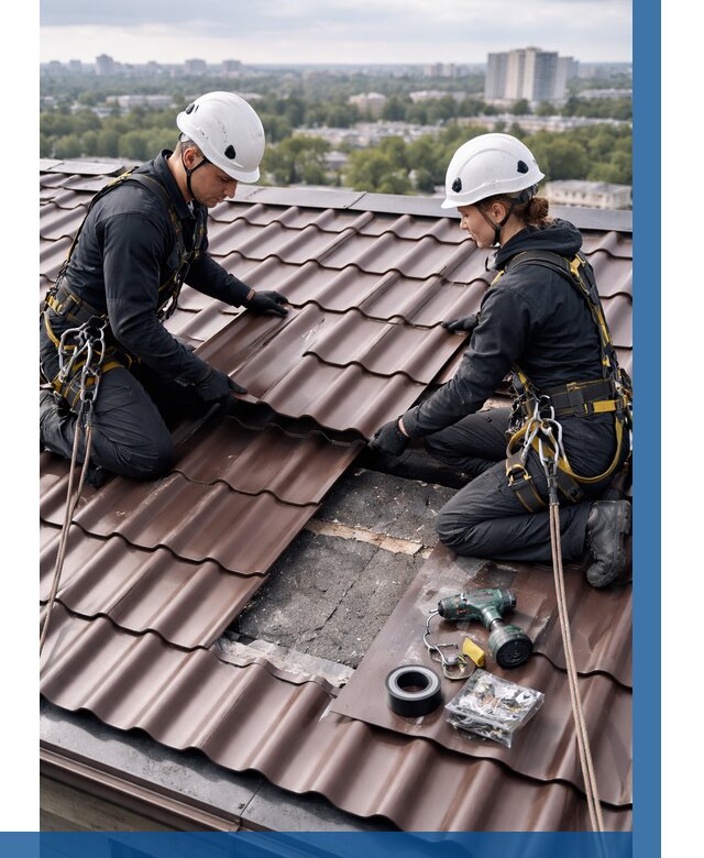 Ремонт металлочерепицы на крыше в Беслане от 911 р. | ВЫСОТНИК-Бсл