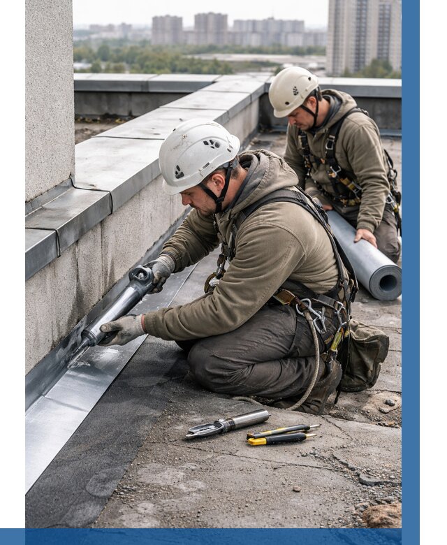 Ремонт кровельных примыканий в Беслане от 1215 р. | ВЫСОТНИК-Бсл