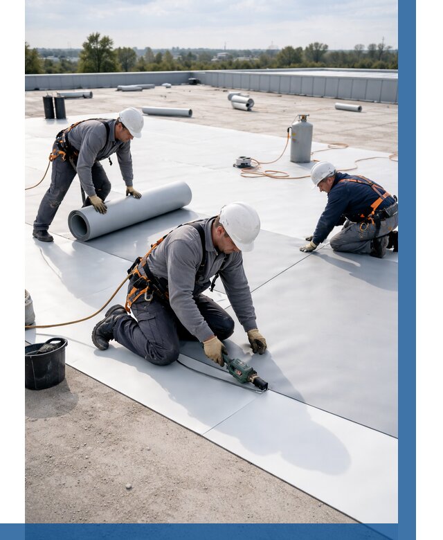 Монтаж мембранной кровли под ключ в Беслане от 1215 р. | ВЫСОТНИК-Бсл