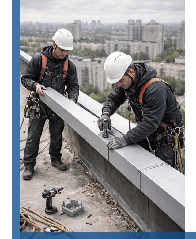 Монтаж парапетных крышек и ограждений кровли в Беслане