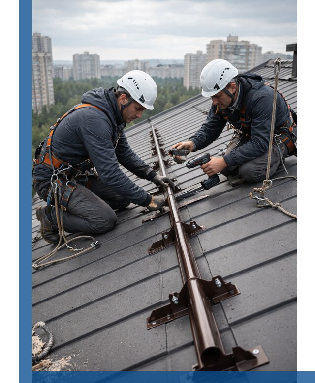 Монтаж снегозадержателей на кровле зданий в Беслане под ключ