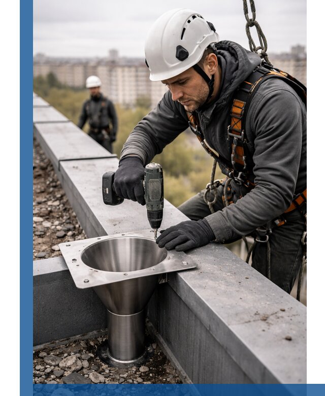 Монтаж водосточных воронок в Беслане для промышленных зданий