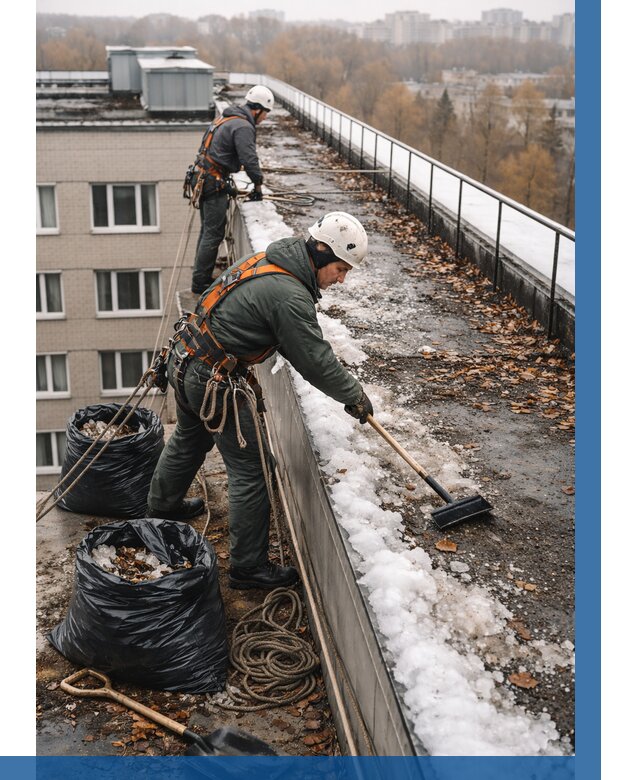 Очистка кровли по периметру в Беслане от 557 р. | ВЫСОТНИК-Бсл