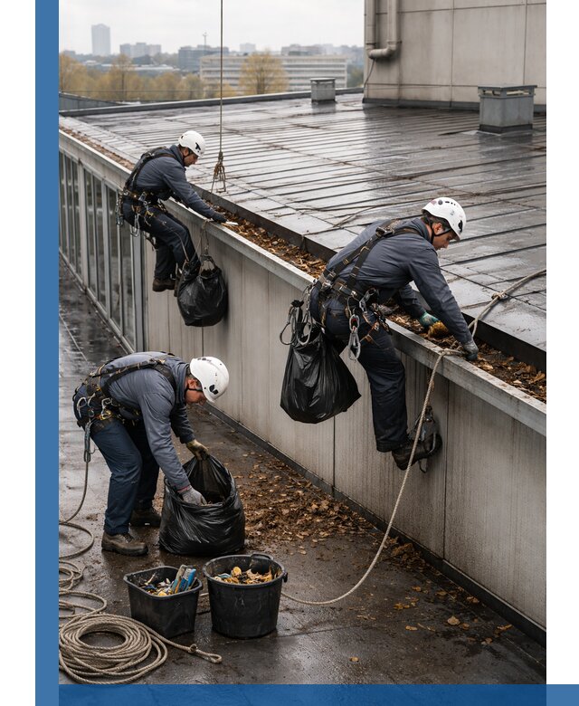 Очистка кровли по периметру в Беслане силами промышленных альпинистов