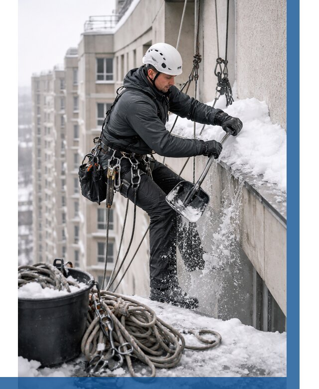 Очистка карнизов от снега в Беслане от 304 р. | ВЫСОТНИК-Бсл