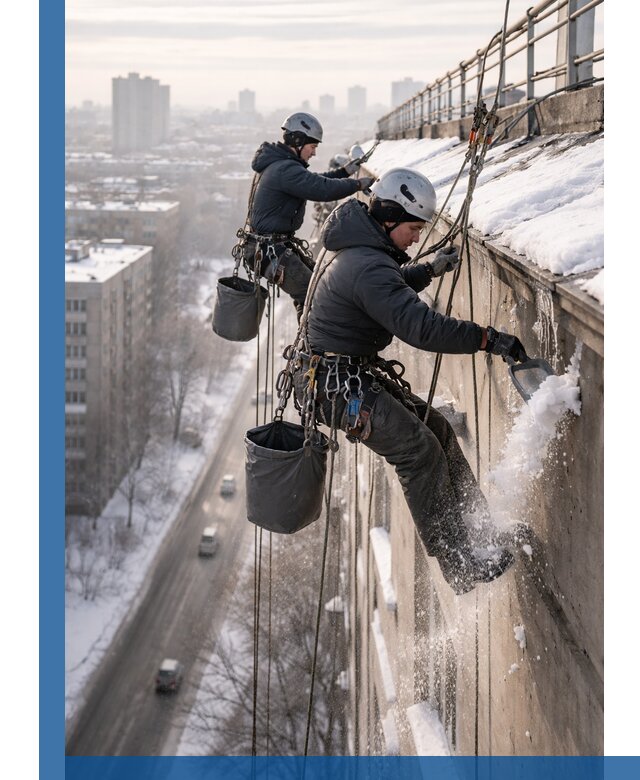 Очистка карнизов от снега в Беслане профессионально и безопасно