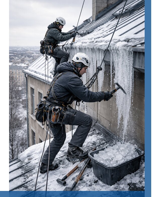 Удаление наледи с кровли в Беслане от 5569 р. | ВЫСОТНИК-Бсл