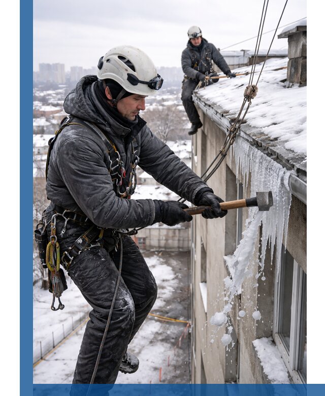 Сбивание и удаление сосулек с крыши в Беслане безопасно