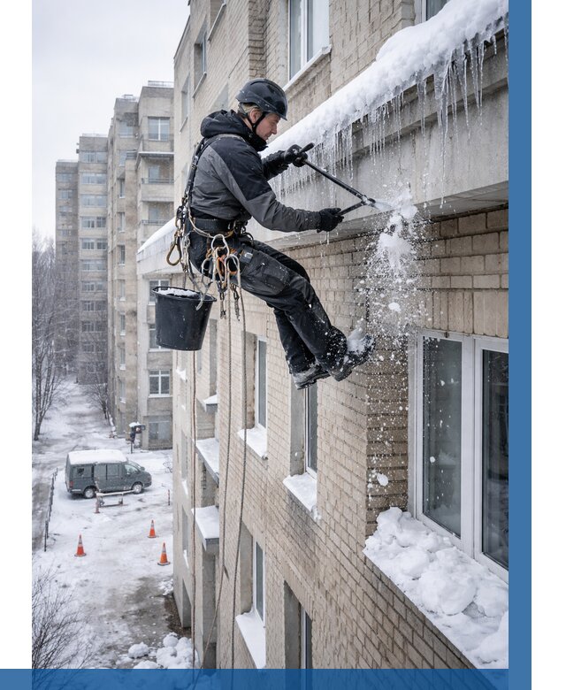 Удаление наледи с карнизов в Беслане от 354 р. | ВЫСОТНИК-Бсл