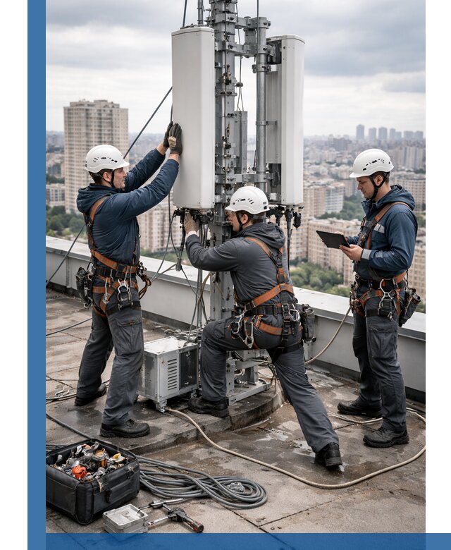 Монтаж антенн связи на крыше в Беслане с вводом в эксплуатацию