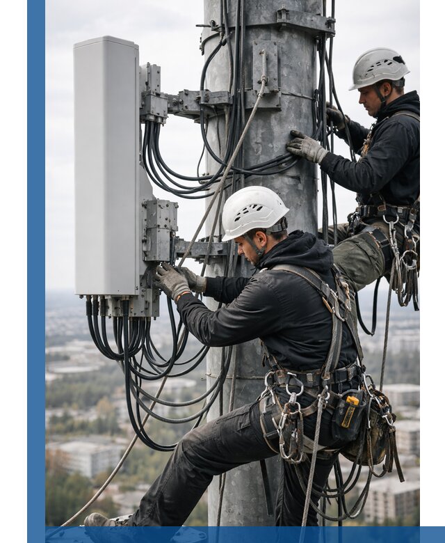 Монтаж оборудования связи на мачте в Беслане с пусконаладкой