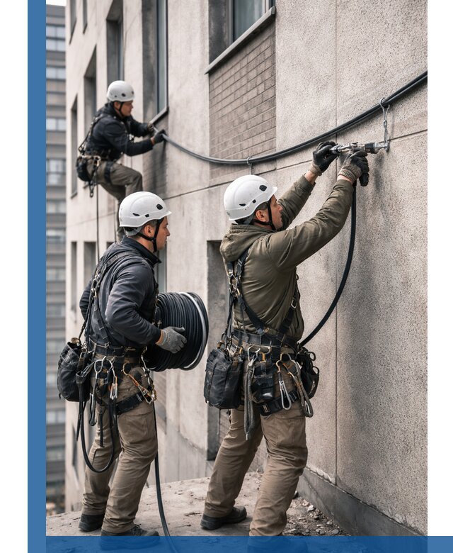 Прокладка кабеля по фасаду в Беслане, профессиональный монтаж