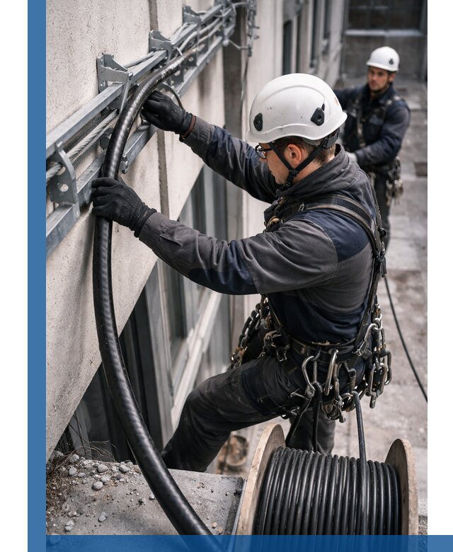 Протяжка кабеля питания на высоте в Беслане с гарантией безопасности и качества