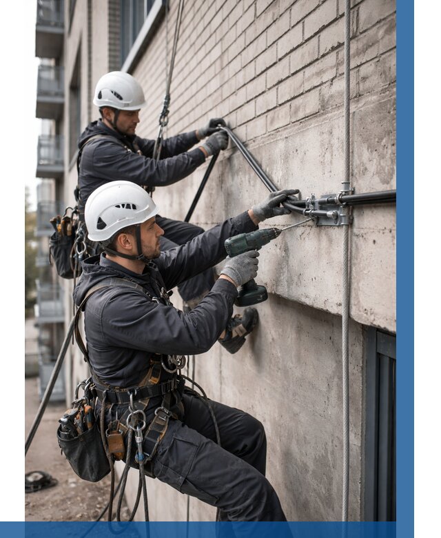 Крепление кабеля на фасаде в Беслане от 354 р. | ВЫСОТНИК-Бсл