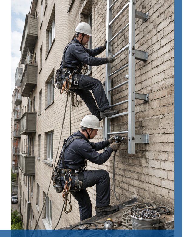 Монтаж пожарной лестницы в Беслане от 25315 р заказать у ВЫСОТНИК-Бсл