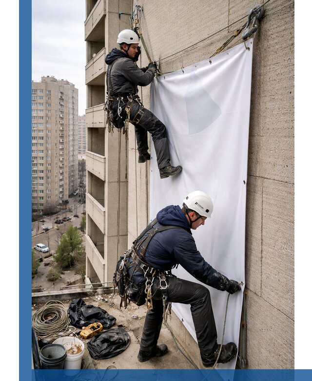 Профессиональный монтаж баннеров на фасаде в Беслане