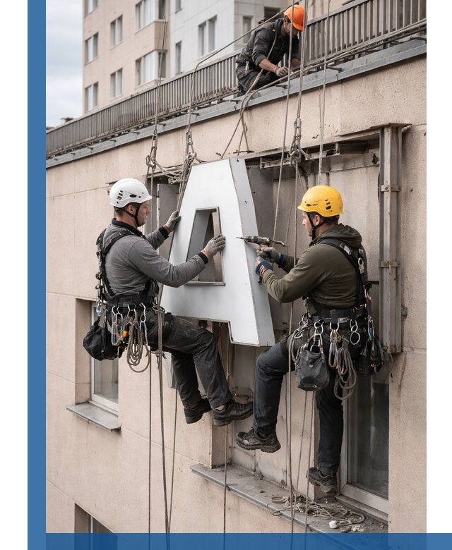 Ремонт и восстановление наружных вывесок на высоте в Беслане