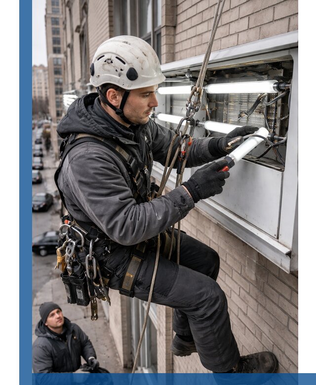 Профессиональная замена ламп в наружной вывеске в Беслане