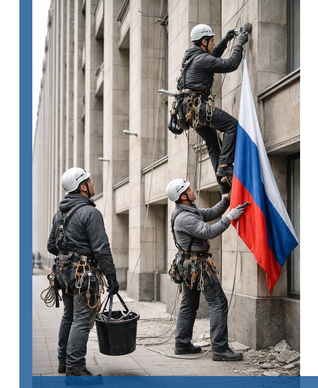 Профессиональная установка флагов на фасаде в Беслане