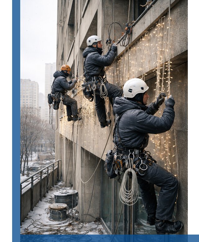 Монтаж новогодней иллюминации и украшение фасадов в Беслане