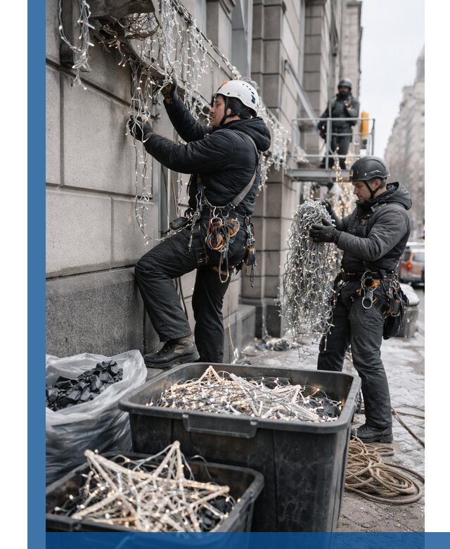 Демонтаж новогоднего оформления и гирлянд в Беслане