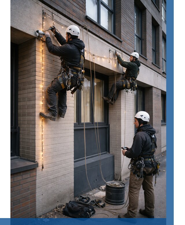 Монтаж гирлянд на фасаде в Беслане от 3544 р. | ВЫСОТНИК-Бсл