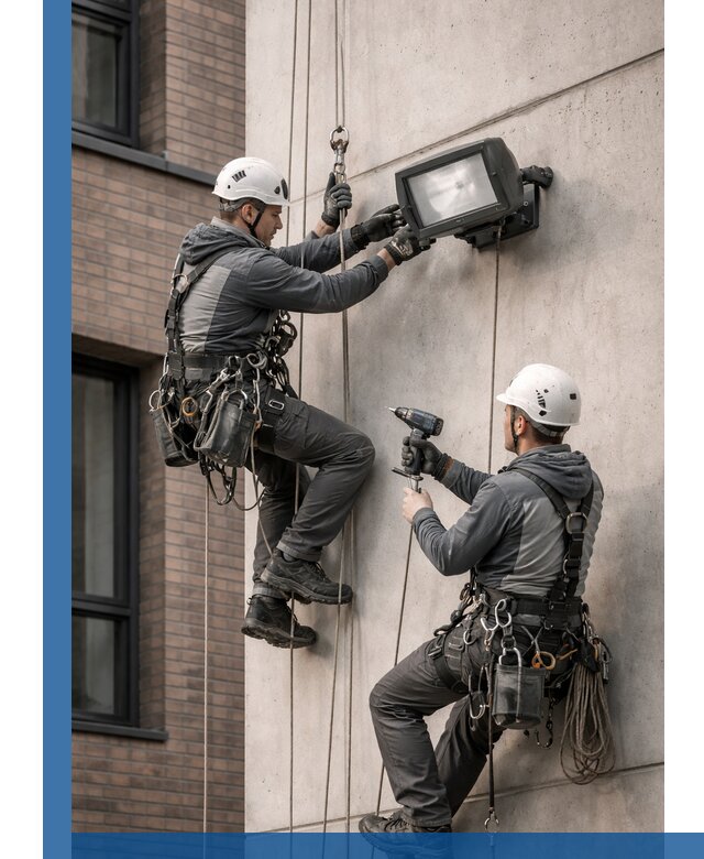 Профессиональный монтаж фасадных прожекторов в Беслане под ключ