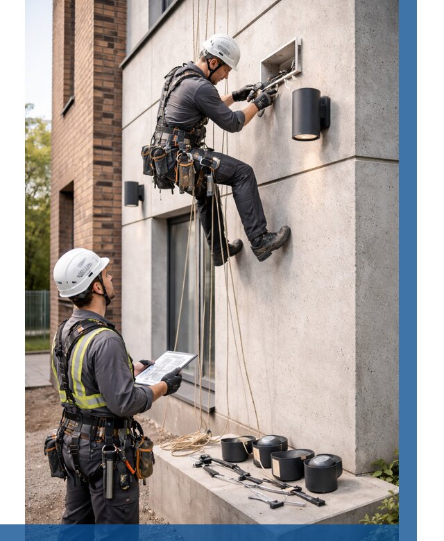 Монтаж фасадного освещения в Беслане от 2532 р. | ВЫСОТНИК-Бсл