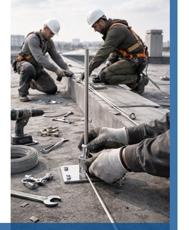 Монтаж молниезащиты на кровле в Беслане цена от 25315 р. | ВЫСОТНИК-Бсл