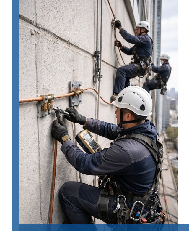 Монтаж системы заземления здания и молниезащиты в Беслане