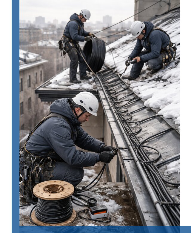 Монтаж греющего кабеля на кровле в Беслане под ключ