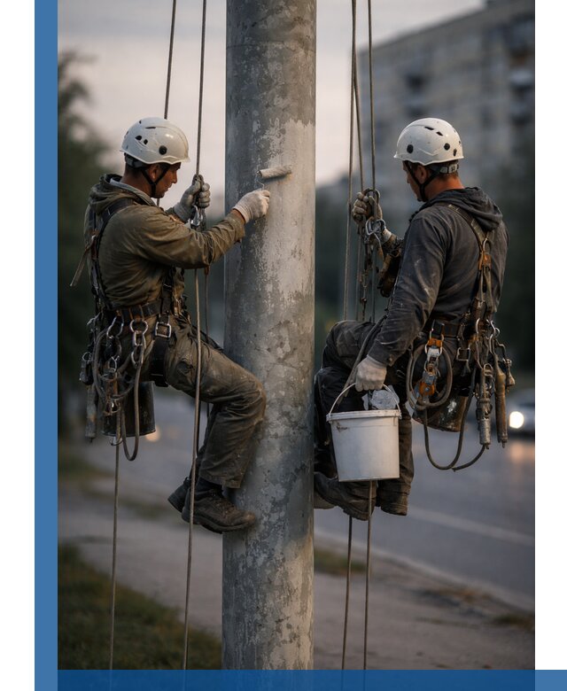 Покраска опор освещения и антикоррозийная защита в Беслане