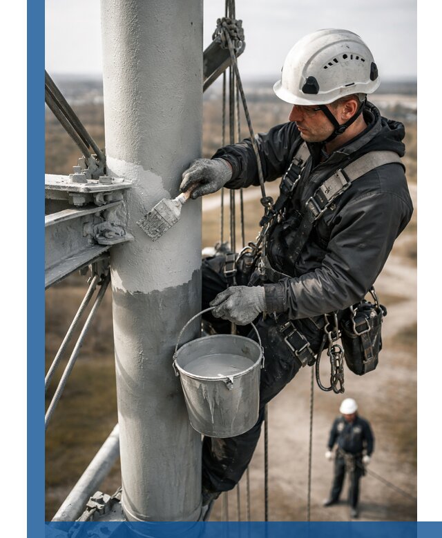 Покраска мачт связи в Беслане промышленными альпинистами