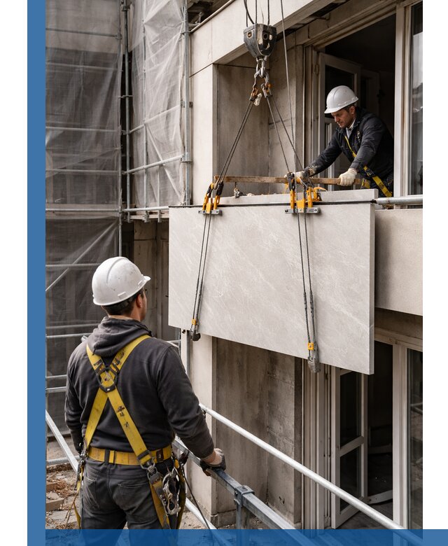 Подъем керамогранита на этаж в Беслане грузчиками и техникой