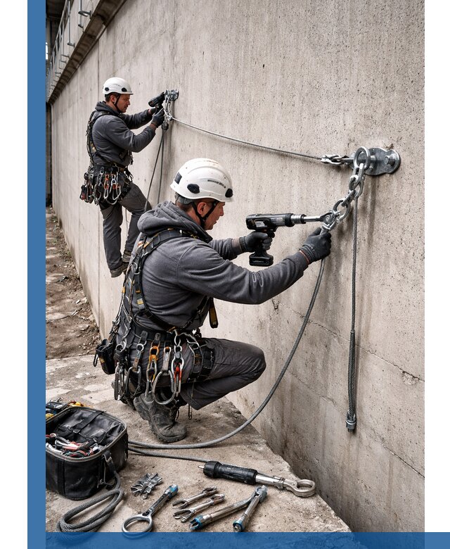 Монтаж анкерных линий высотной безопасности в Беслане