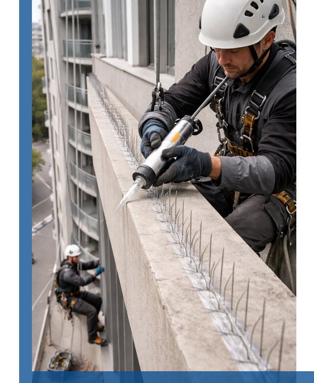 Установка шипов от птиц на фасадах и кровлях в Беслане